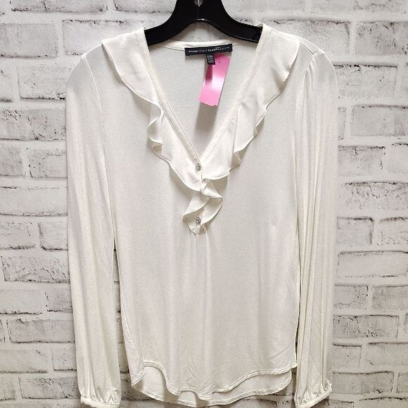 White House Black Market Cream Ruffled Blouse - Picture 1 of 3